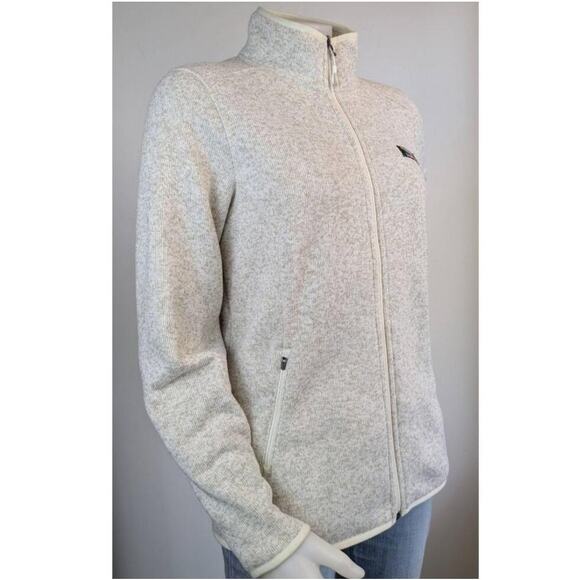 L.L. Bean Womens Sweater Jacket Medium Beige Fleece Lined Full Zip Cabincore - Picture 4 of 11